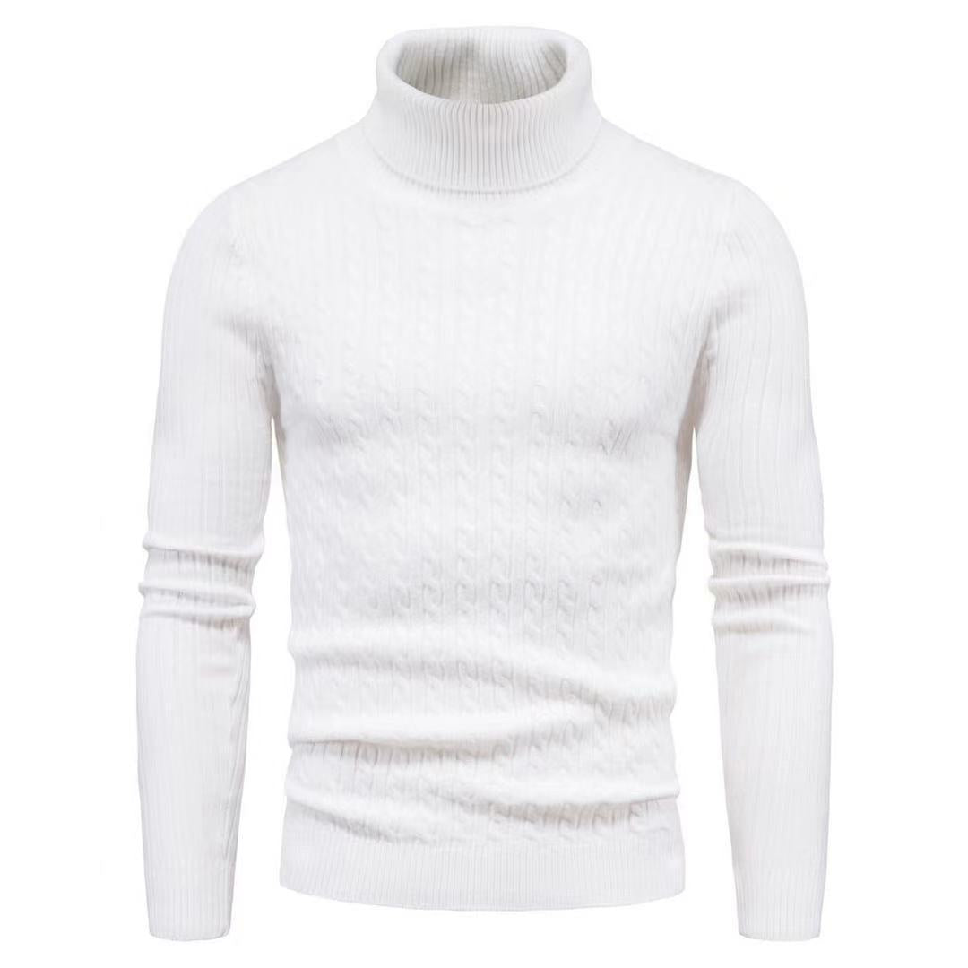 Men's slim turtleneck sweater with cable structure, fine rib knit and elastic cuffs Mune Fashion