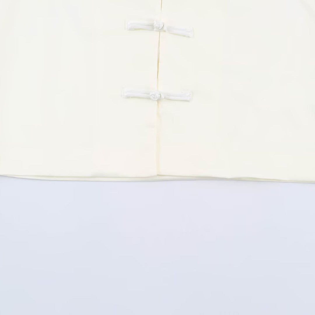 Women’s satin blouse with Chinese knot closures and 3/4 balloon sleeves Mune Fashion