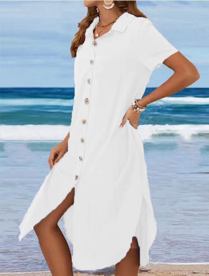 Women's shirt dress with button placket and side slits Drune
