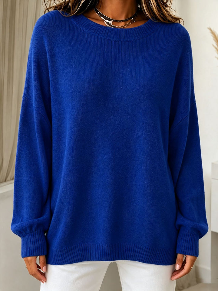 Women Light Cashmere-Touch Sweater with Round Neck, Dropped Shoulder and Ribbed Cuffs Mune Fashion