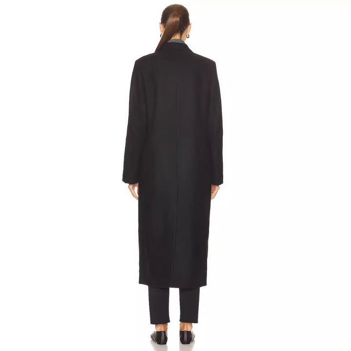 Women Maxi Length Double Breasted Wool Blend Long Coat with Tailored Finish Mune Fashion