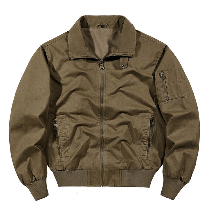Men's  rugged cotton-blend utility bomber with ribbed trim and zip sleeve pocket Mune Fashion
