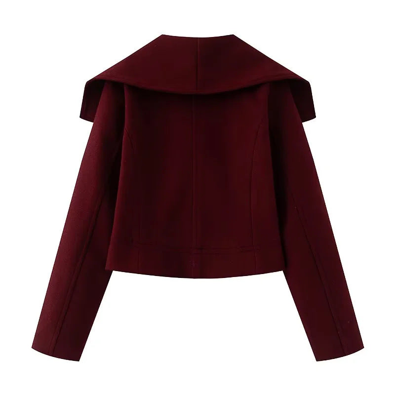Women nan cropped navy-inspired short coat bomber jacket with oversized shawl collar and decorative double button placket Mune Fashion