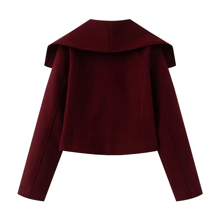 Women nan cropped navy-inspired short coat bomber jacket with oversized shawl collar and decorative double button placket Mune Fashion