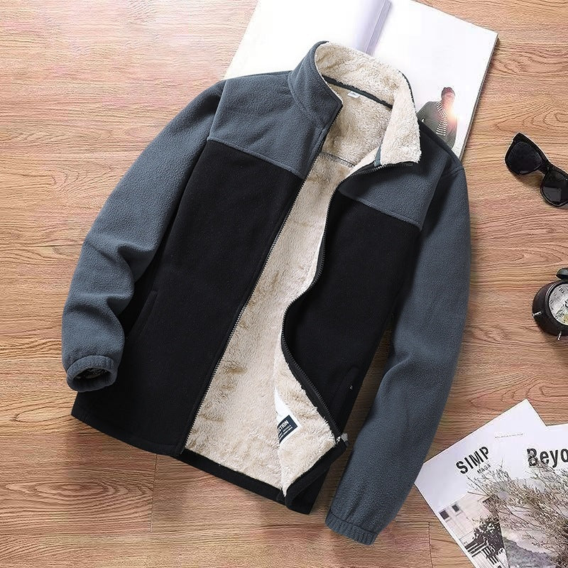 Men's Two-Tone Fleece Transition Jacket with Stand-Up Collar, Zipper & Side Pockets Mune Fashion