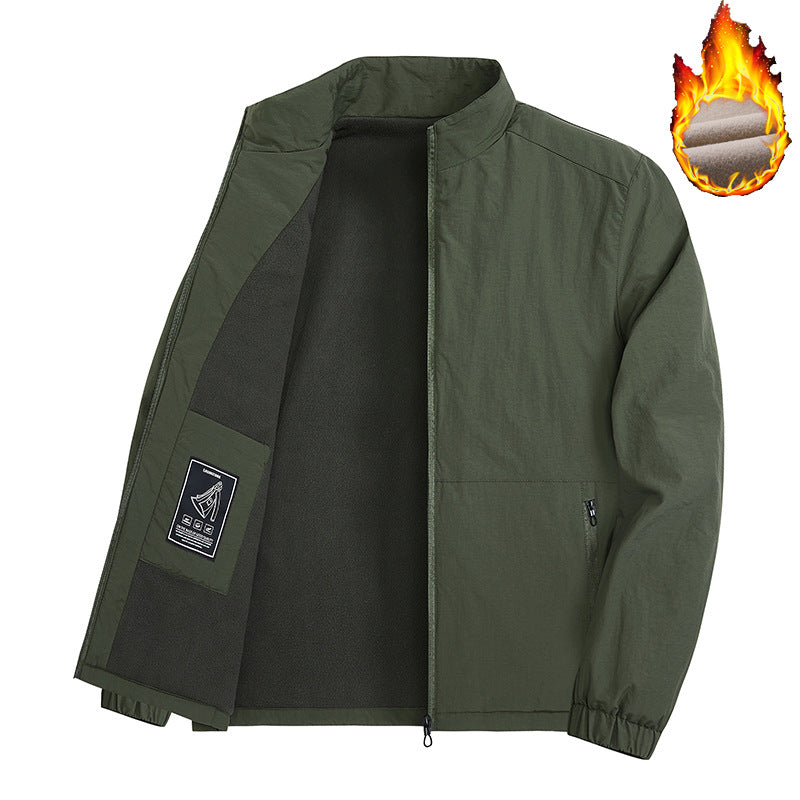 Men's Thermally Insulated Windbreaker Jacket with Fleece Lining, Stand Collar and Zipper Pockets Mune Fashion