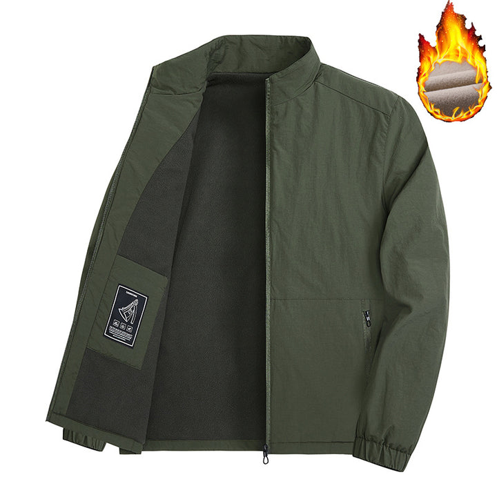 Men's Thermally Insulated Windbreaker Jacket with Fleece Lining, Stand Collar and Zipper Pockets Mune Fashion