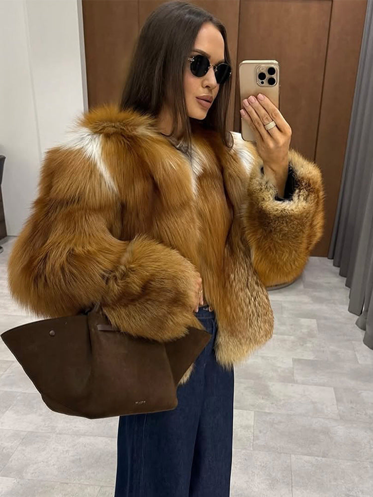Women Boxy Short Coat in Multi-Layer Faux Fur Look with Voluminous Sleeves Mune Fashion
