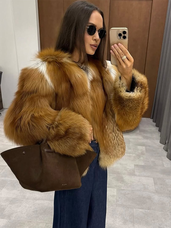 Women Boxy Short Coat in Multi-Layer Faux Fur Look with Voluminous Sleeves Mune Fashion