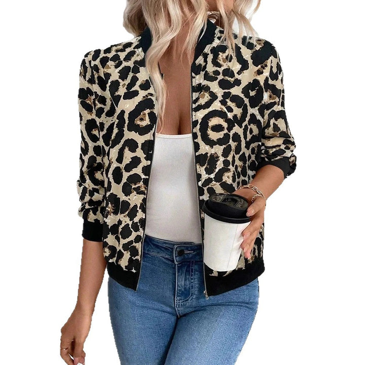 Women's Lightweight Leopard Bomber Jacket with Full Zip and Ribbed Cuffs Drune