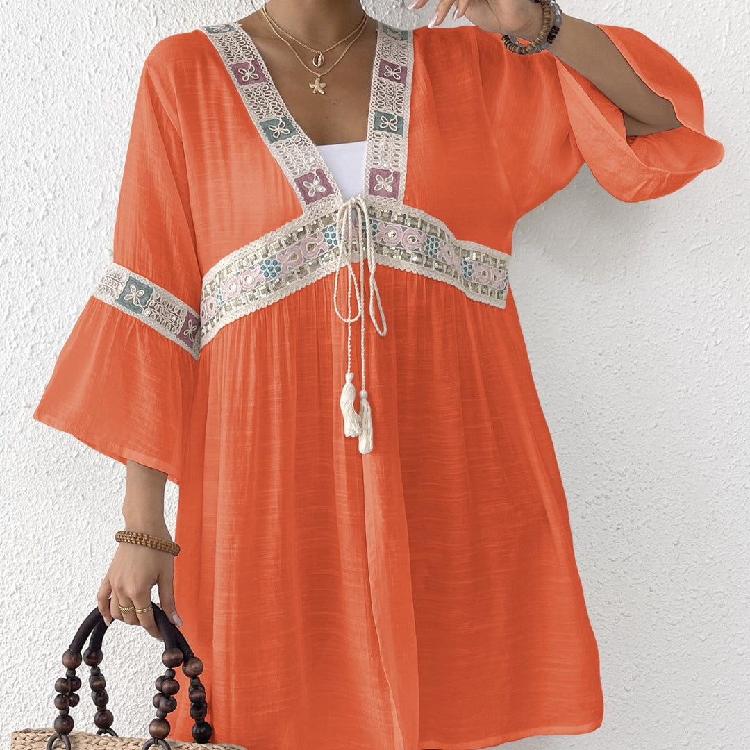 Women's airy beach kimono with floral embroidery Mune Fashion