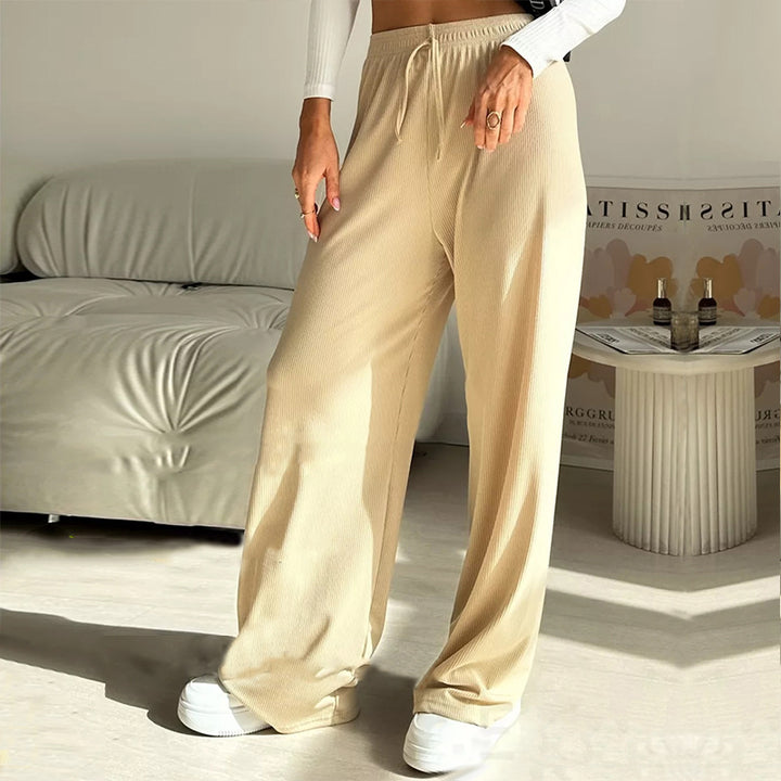 Ladies wide high-cut lounge pants with elastic waistband and drawstring Mune Fashion
