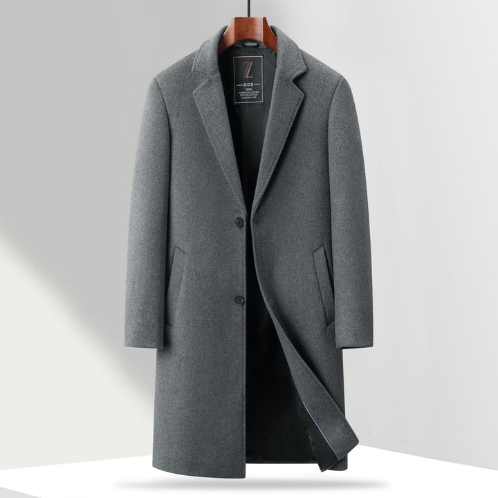Men's Single-Breasted Knee-Length Wool Blend Overcoat with Narrow Lapels Mune Fashion