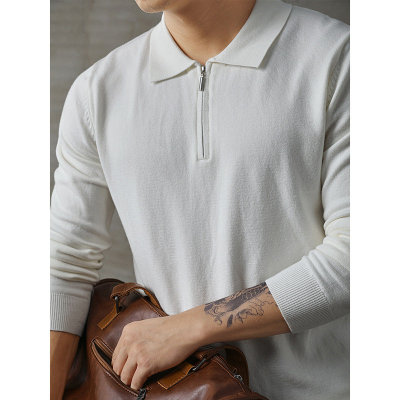 Men's Stylish Long Sleeve Polo Shirt with Zipper Mune Fashion