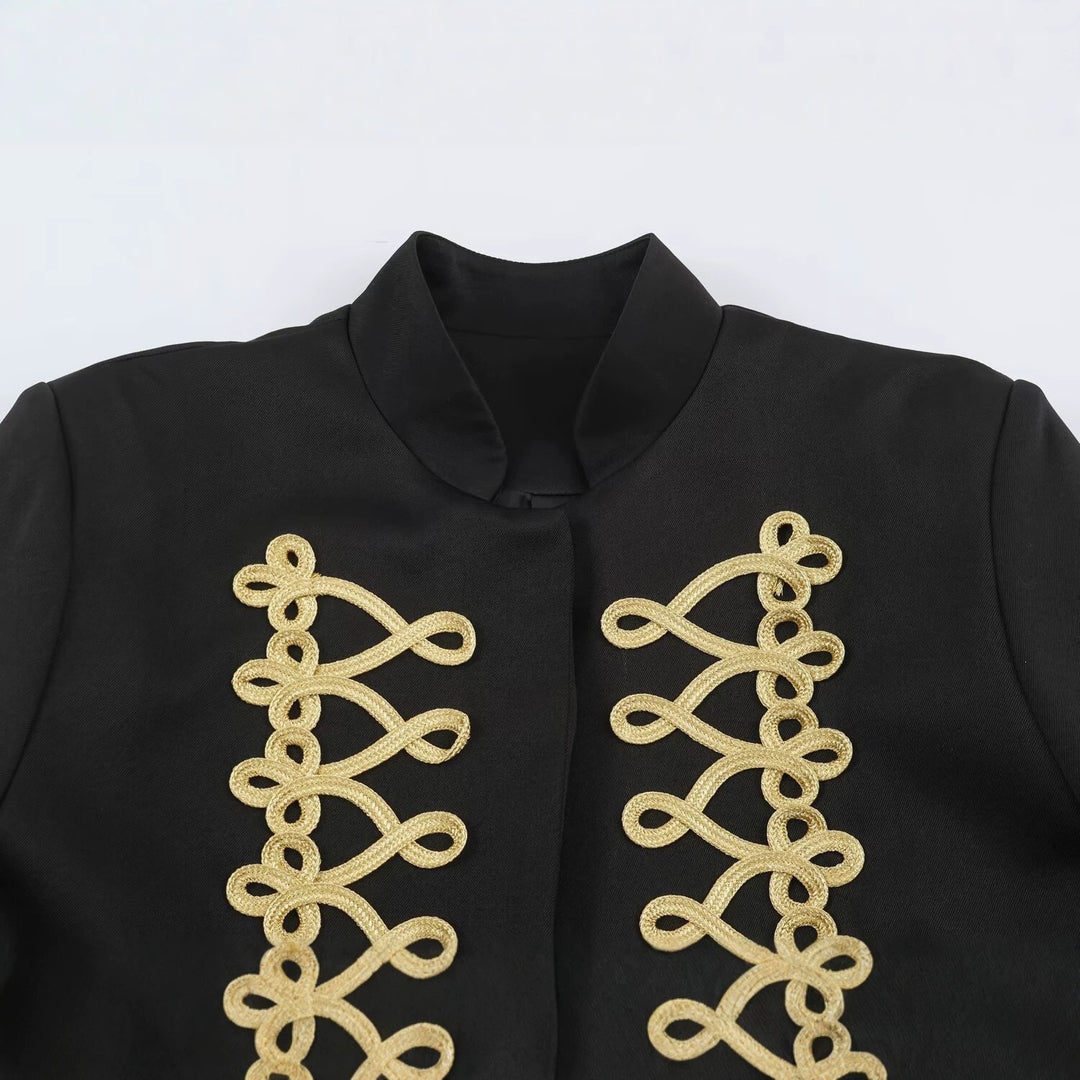 Women's short military-style jacket with gold trim and stand-up collar Mune Fashion
