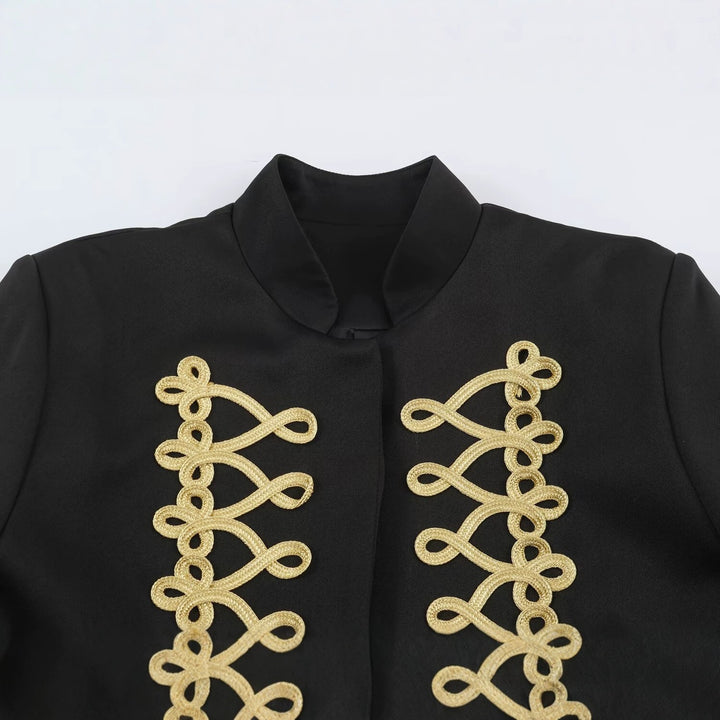 Women's short military-style jacket with gold trim and stand-up collar Mune Fashion
