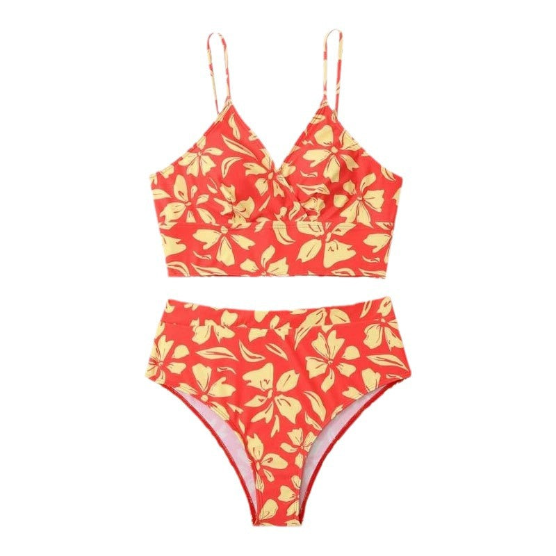 Women's Two-Piece Bikini Set with Flower-Shaped Crop Top and High-Waisted Bottom Mune Fashion