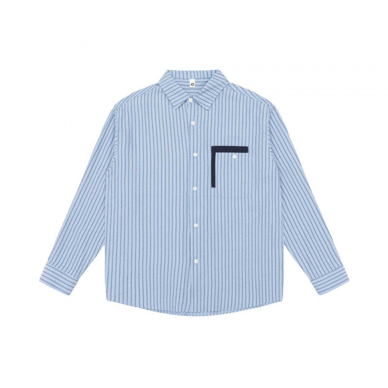 Women's Wide Striped Oversized Shirt with Kent Collar, Full Button Placket, and Contrasting Chest Pocket Mune Fashion