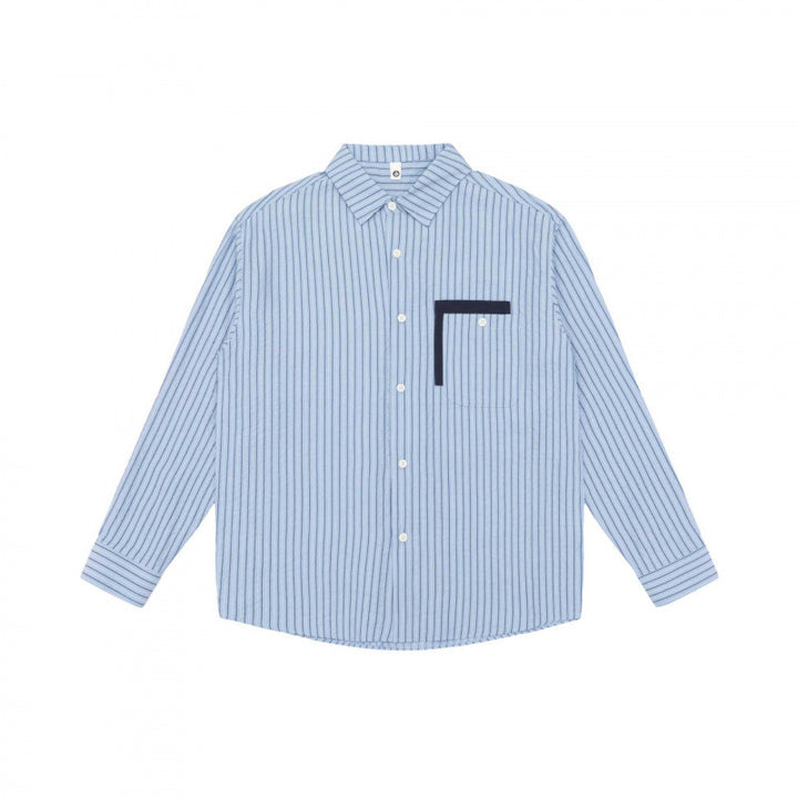 Women's Wide Striped Oversized Shirt with Kent Collar, Full Button Placket, and Contrasting Chest Pocket Mune Fashion