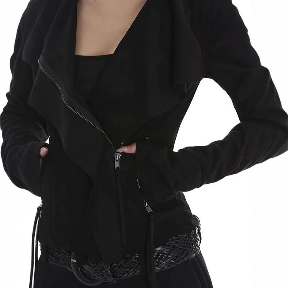 Women Fitted Zip Jacket with Asymmetrical Collar and Figure-Shaping Silhouette Mune Fashion