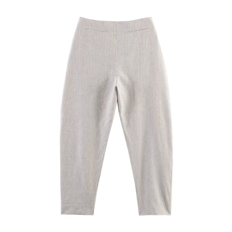 Women High-Waisted Pleated Pants with Loose Fit and Narrow Ankle Area Mune Fashion