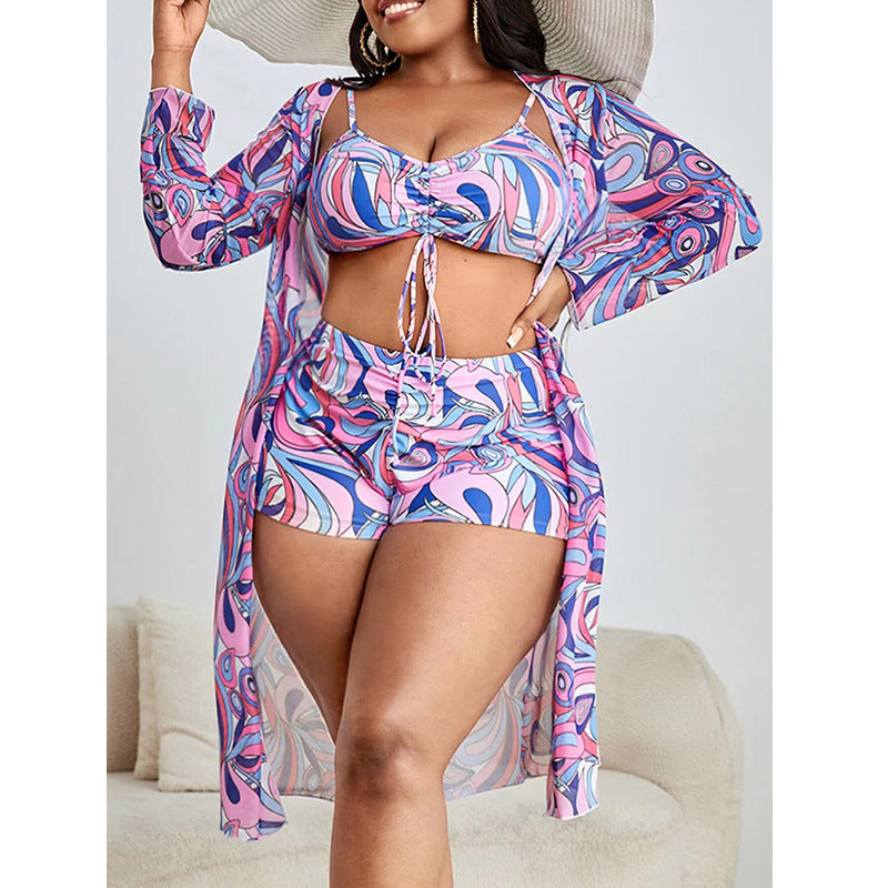 Women's bikini set with overlapping kimono and modern geometric patterns Mune Fashion