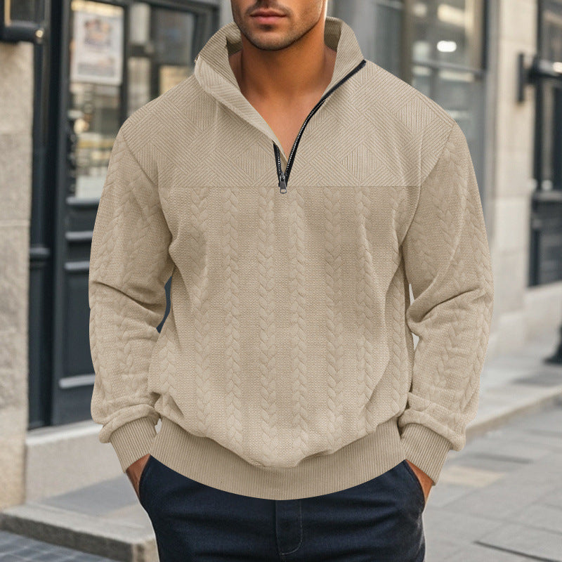 Men's Half-Zip Pullover with Cable Knit Look and Structural Panels Mune Fashion