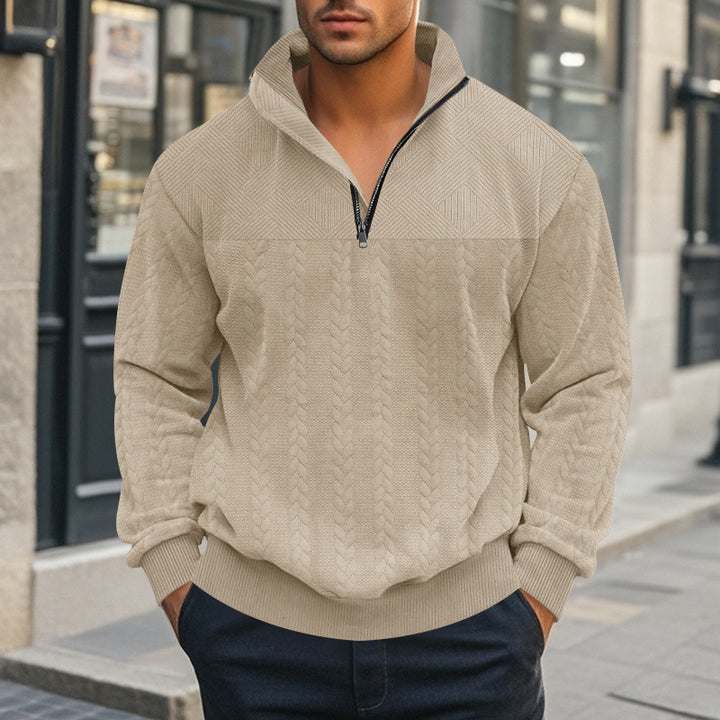 Men's Half-Zip Pullover with Cable Knit Look and Structural Panels Mune Fashion