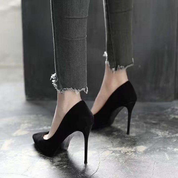 Women Elegant pointed Velour-look pumps with narrow stiletto heel