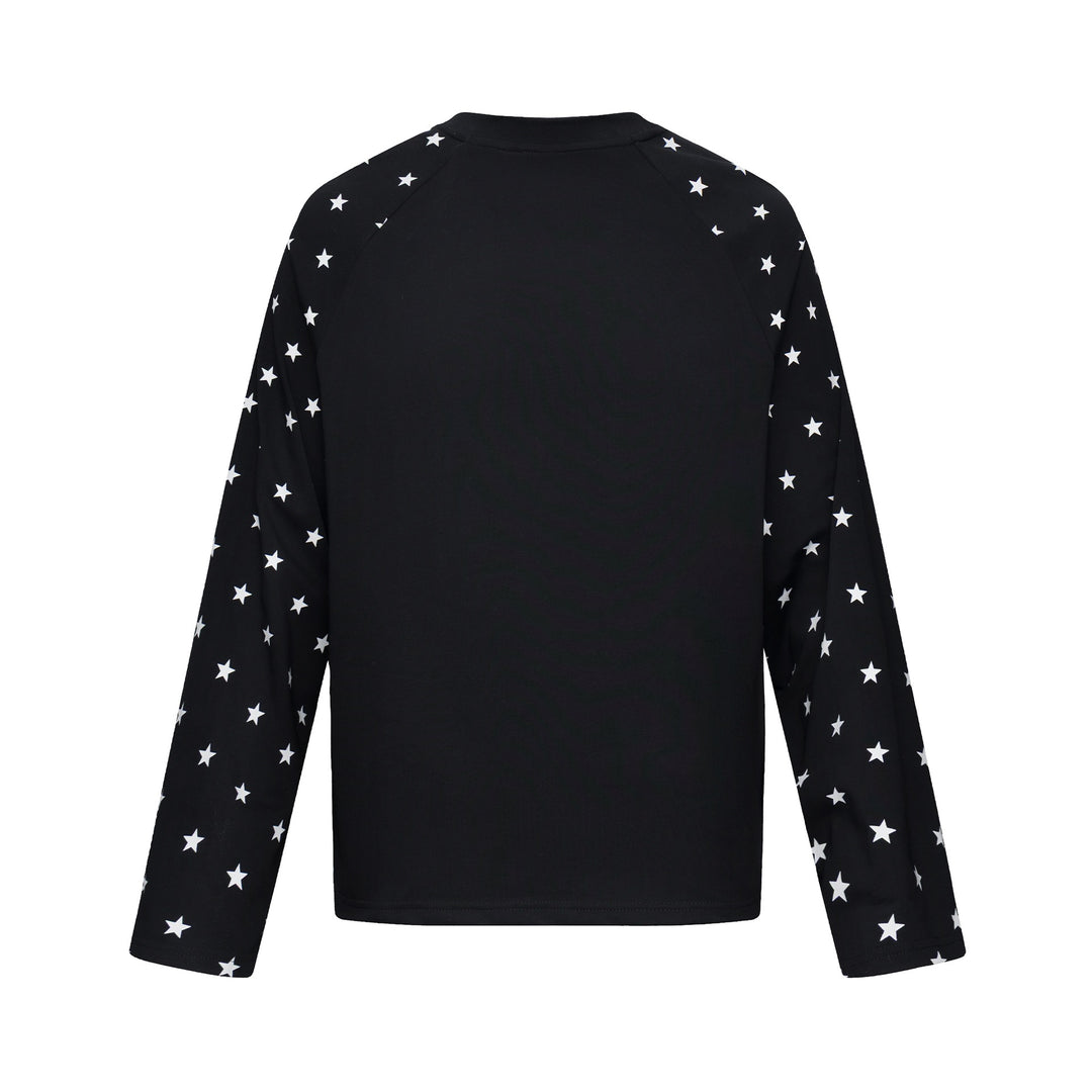 Unisex Long Sleeve Sweatshirt with Raglan Sleeves, Star Print Sleeves and Vintage Graphic Mune Fashion