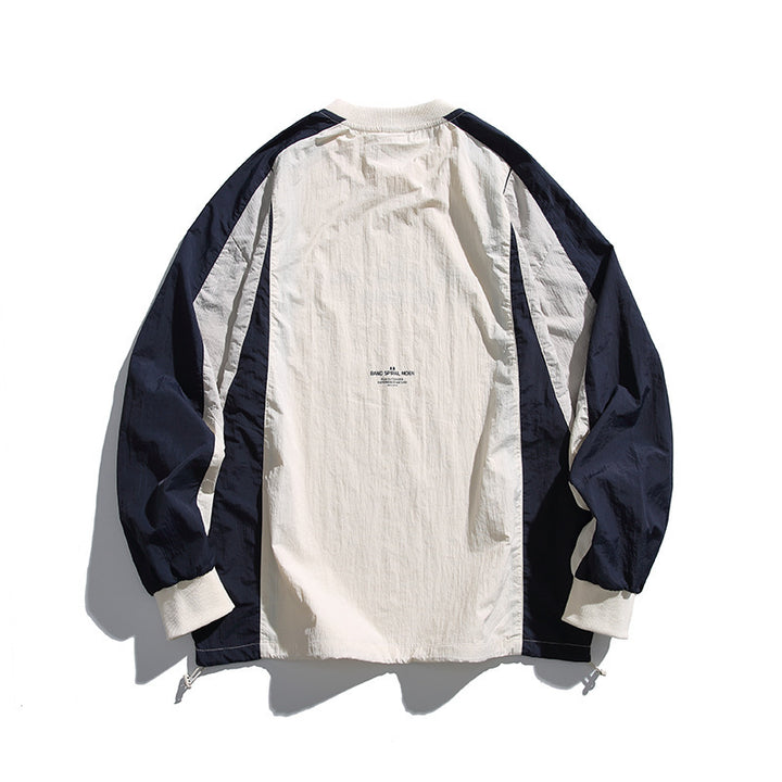 Unisex Loose-Fit Retro Sporty Long Sleeve Shirt with Contrast Panels and Drawstring Hem Mune Fashion