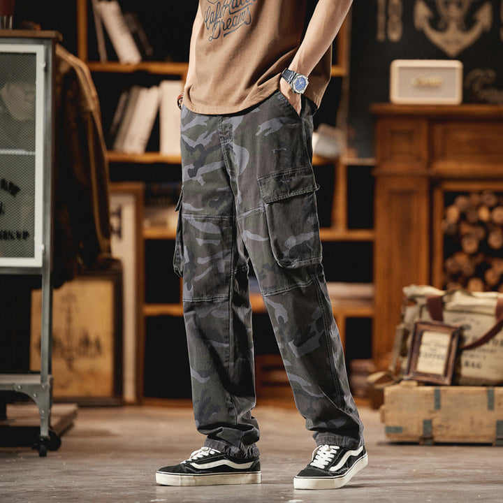 Men's Relaxed-Fit Camouflage Cargo Pants with Side Flap Pockets and Corded Hems Mune Fashion
