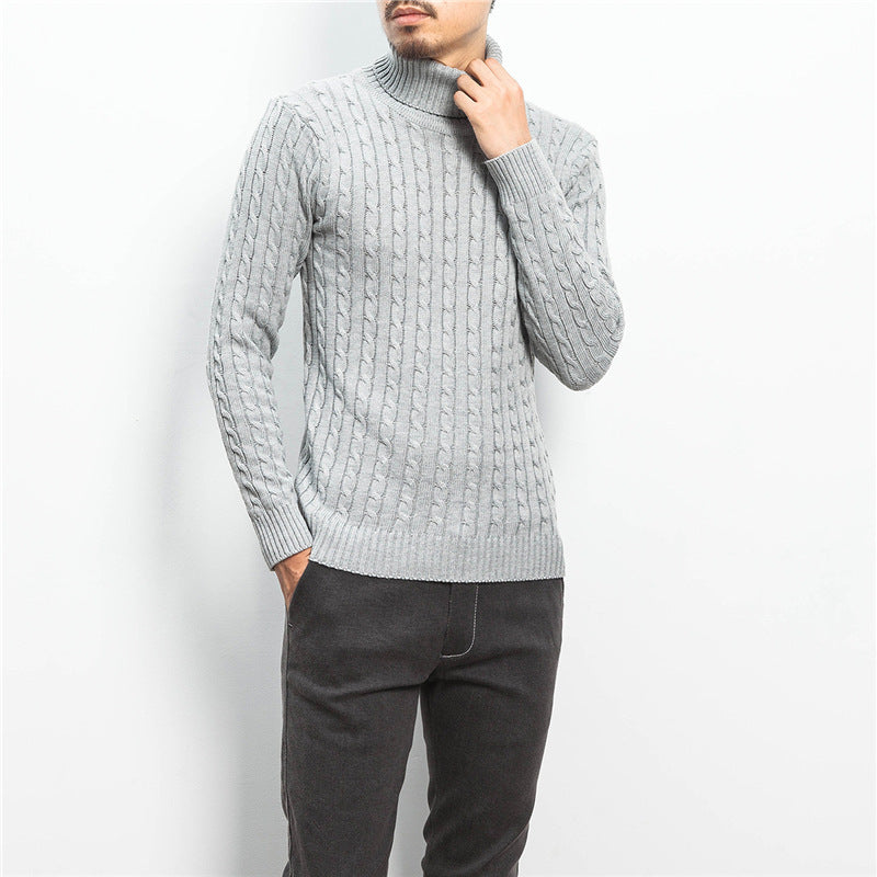 Men's fine-knit turtleneck sweater with cable pattern and slim silhouette Mune Fashion