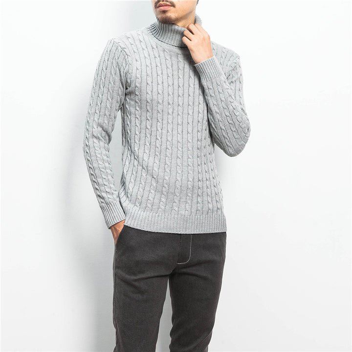 Men's fine-knit turtleneck sweater with cable pattern and slim silhouette Mune Fashion