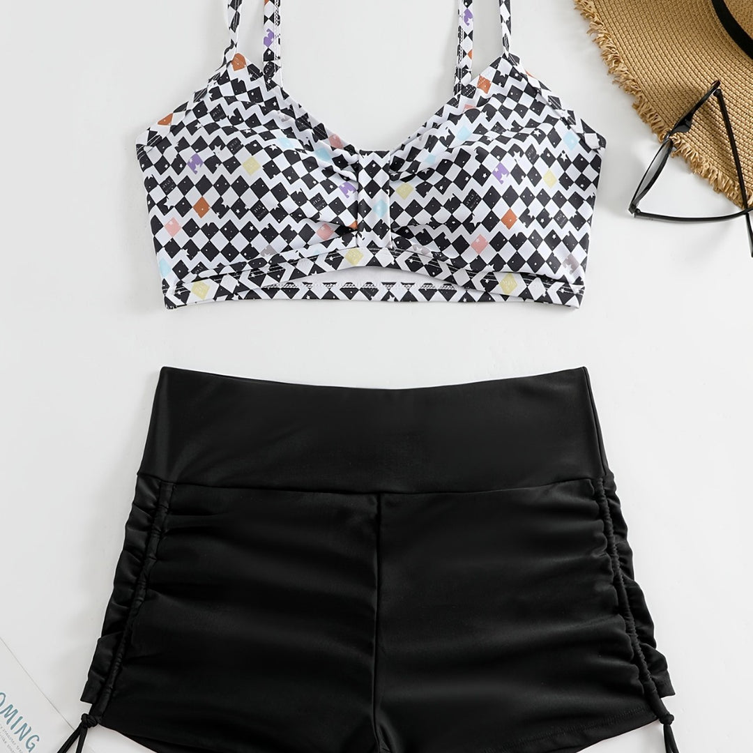 Women's Crop Bikini Top with Ruffled Swim Shorts Mune Fashion