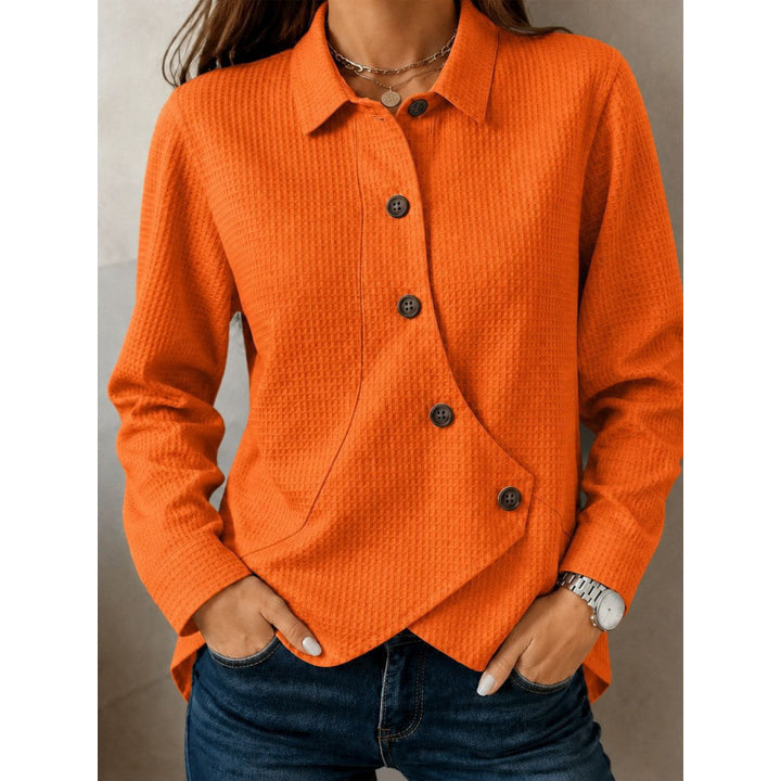 Women's structured waffle shirt jacket with asymmetrical button placket and side pocket Mune Fashion