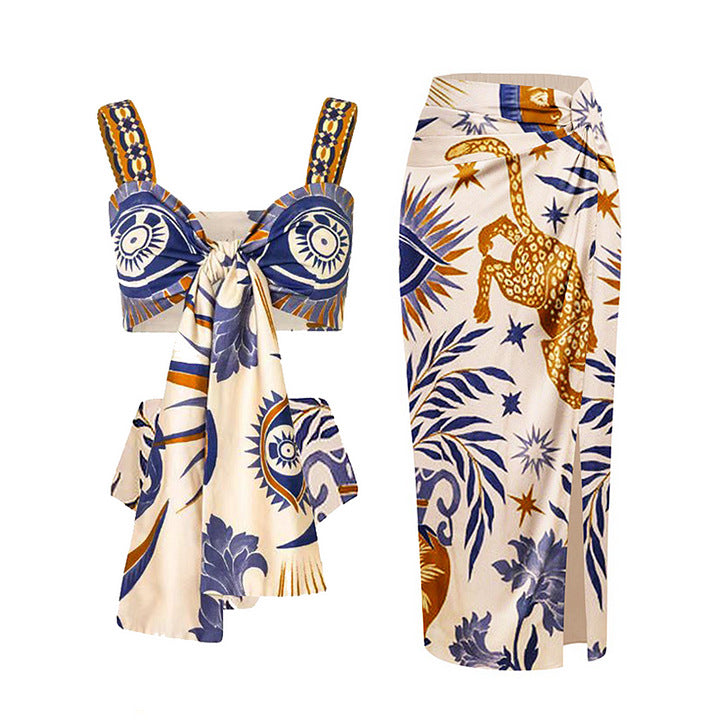 Ladies elegant wrap top and combined skirt set Mune Fashion