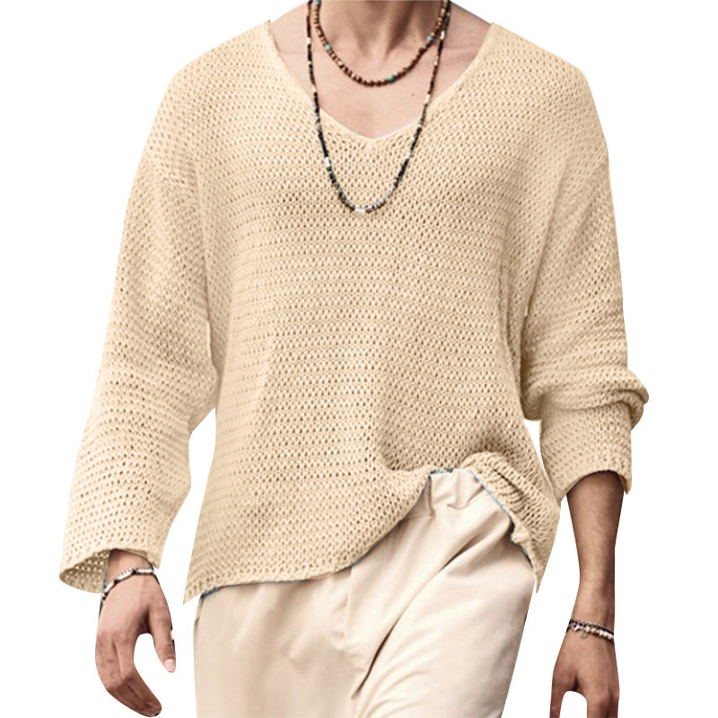 Men's structured waffle knit long sleeve shirt with V-neck and warming thermoeffect Mune Fashion