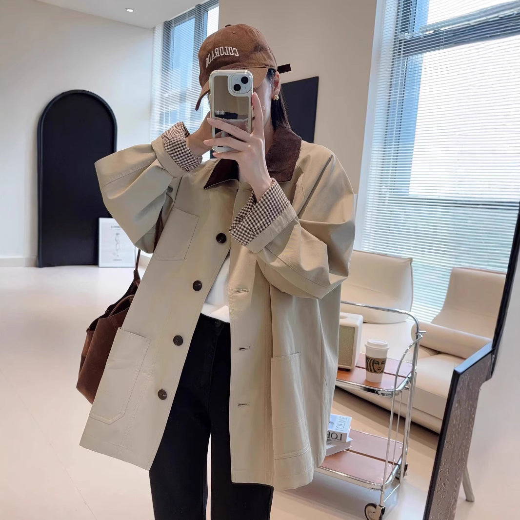 Women's Fashionable Oversized Jacket with Contrasting Collar Mune Fashion