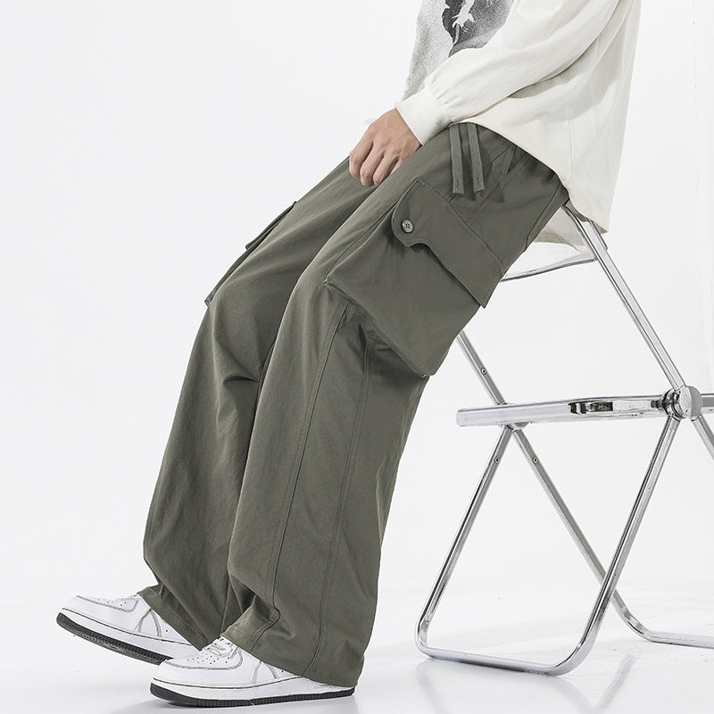 Men's Loose Twill Cargo Pants with Drawstring Waist and Large Flap Pockets Mune Fashion