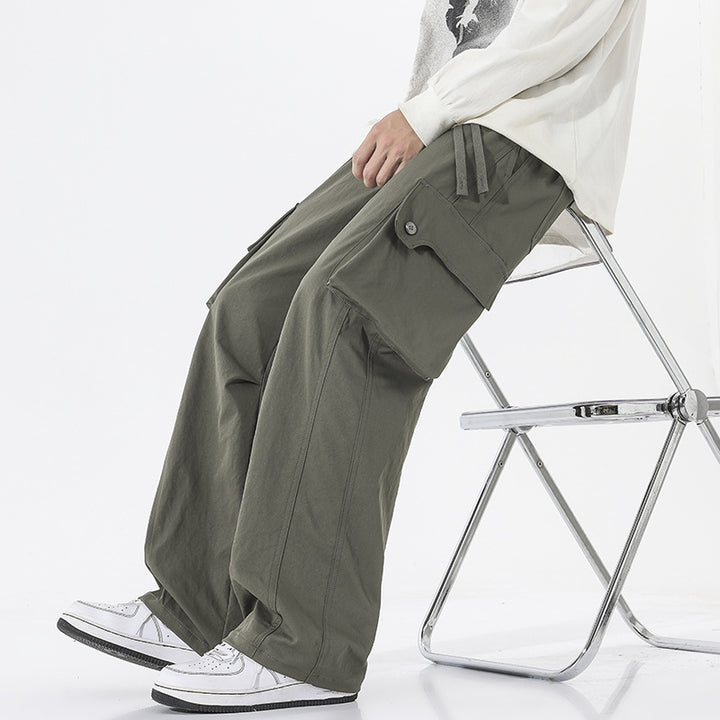 Men's Loose Twill Cargo Pants with Drawstring Waist and Large Flap Pockets Mune Fashion