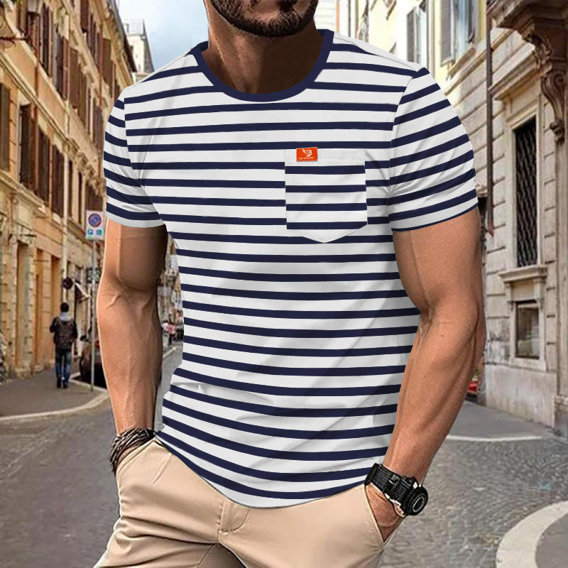 Men's nautical inspired striped T-shirt with chest pocket and slub jersey Mune Fashion