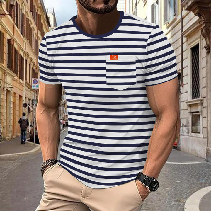 Men's nautical inspired striped T-shirt with chest pocket and slub jersey Mune Fashion