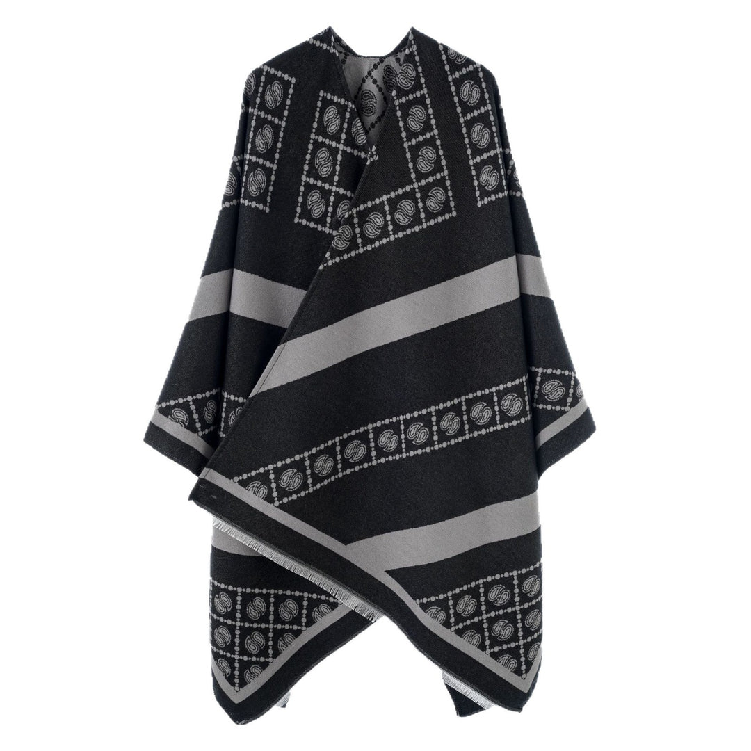 Women's jacquard cape-style wrap with paisley trim and fringes Mune Fashion