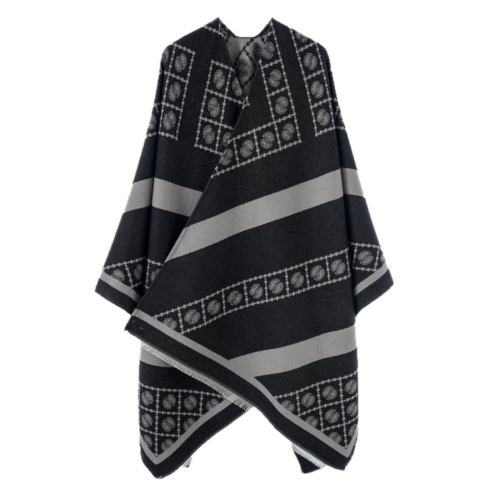 Women's jacquard cape-style wrap with paisley trim and fringes Mune Fashion
