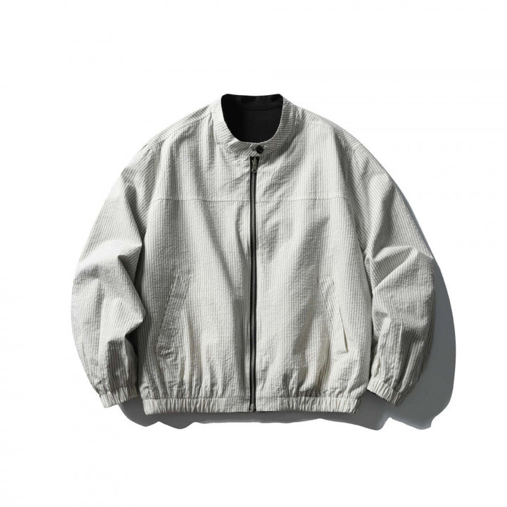 Unisex Light Oversized Bomber Jacket Made of Textured Fabric with Stand-Up Collar and Elastic Hem Mune Fashion