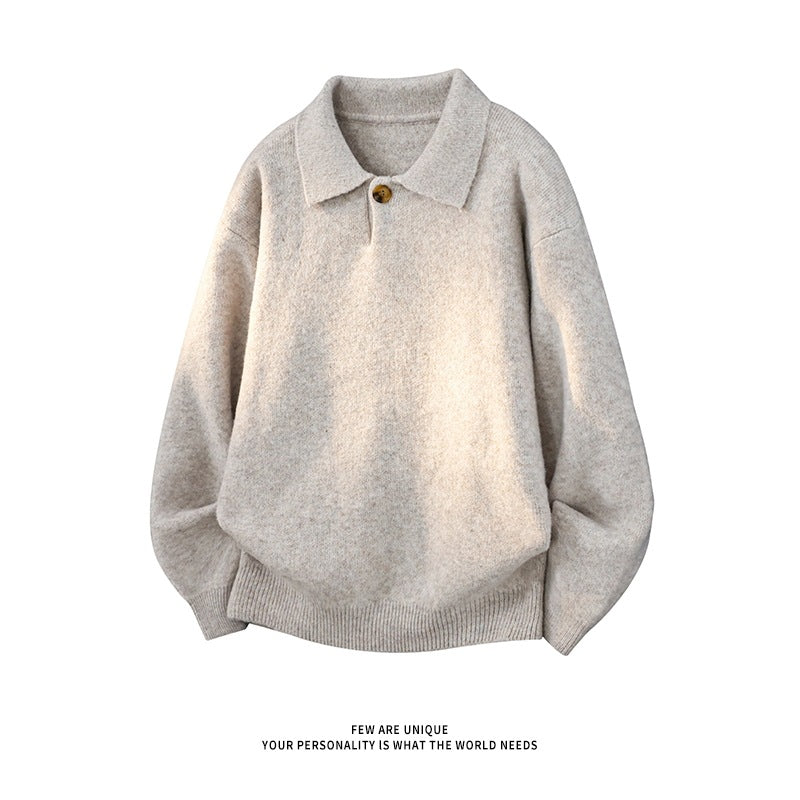 Women’s Oversize Knit Sweater with Polo Collar and One-Button Detail Mune Fashion