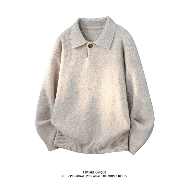 Women’s Oversize Knit Sweater with Polo Collar and One-Button Detail Mune Fashion