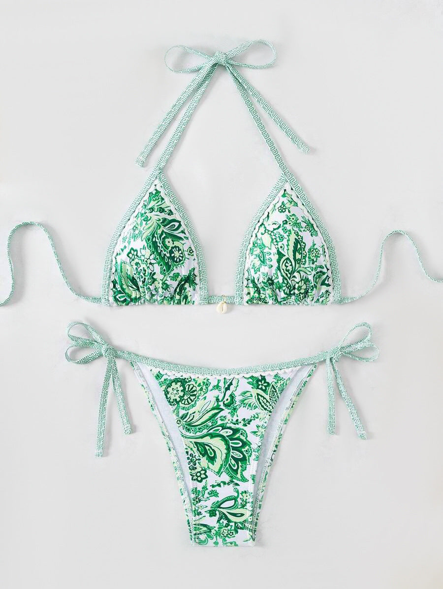Women's triangle bikini set with adjustable tie straps and floral design Mune Fashion