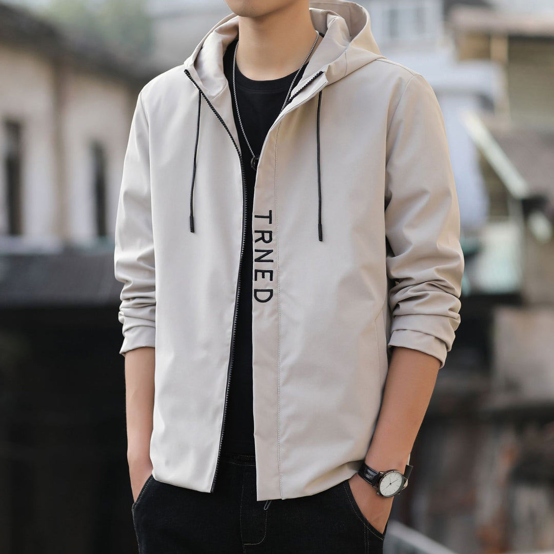 Men's lightweight hooded shell jacket with concealed zipper and minimalist utility look Mune Fashion
